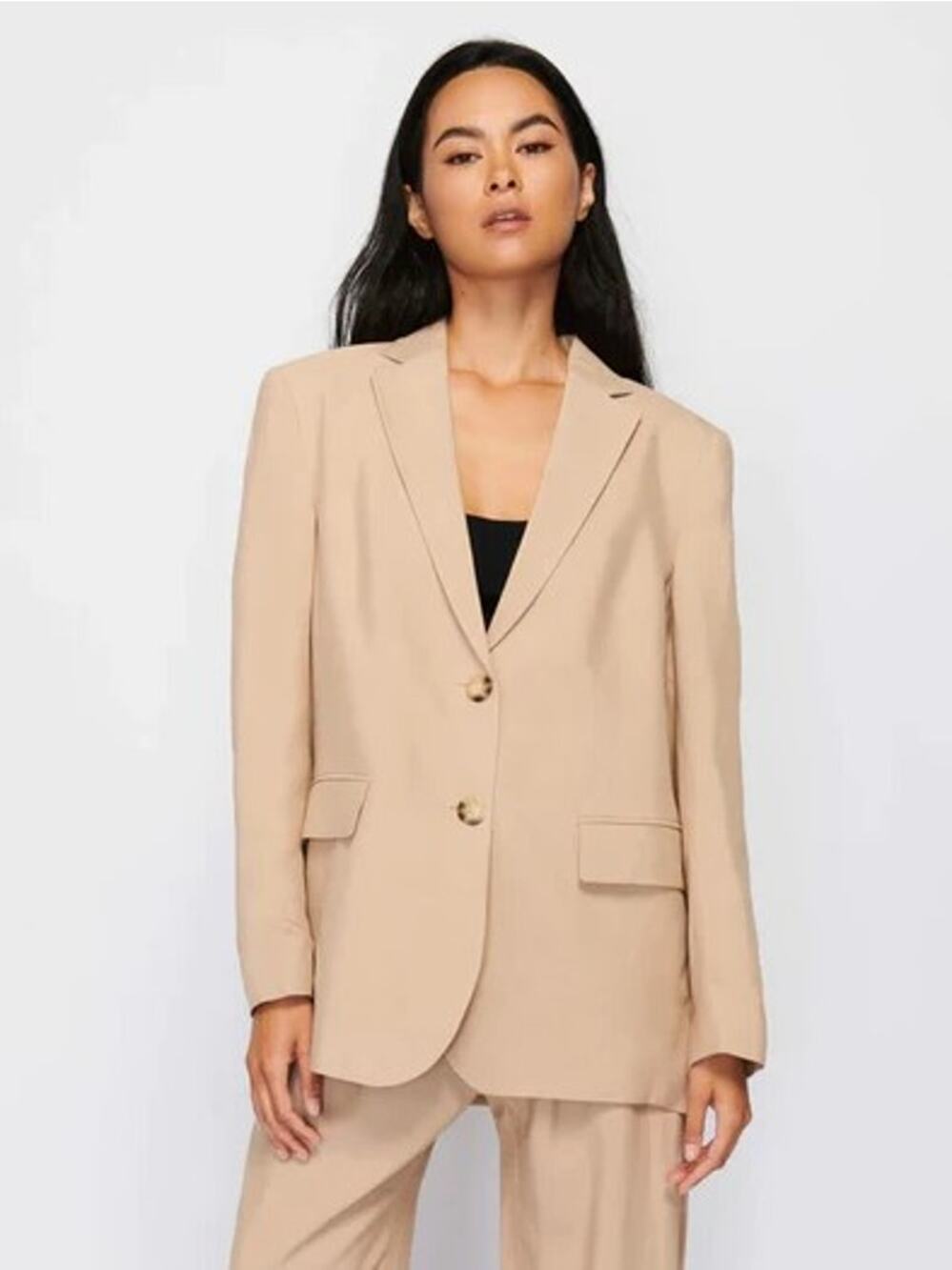 Nation LTD Beau Oversized Blazer Paper Bag Linen Blend Size Small Tan Neutrals
